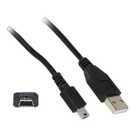 USB 2.0 Type A Male to Type B Mini Male Cable (Black) - (6ft)