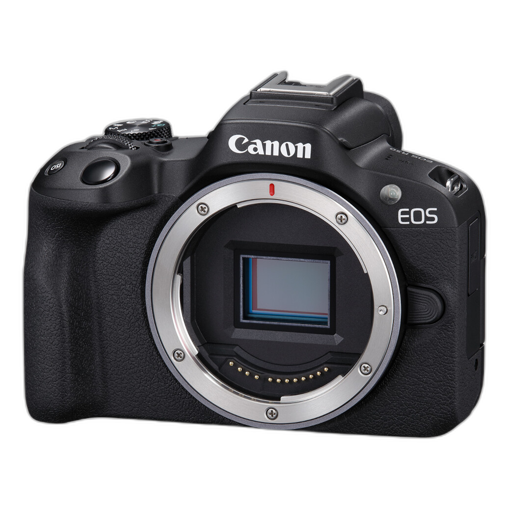 Canon mirrorless camera angled view