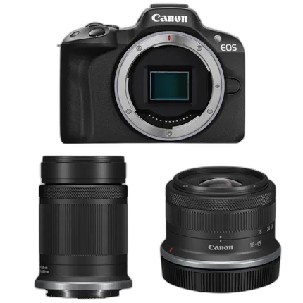 Canon EOS R50 Mirrorless Camera (Black) with RF-S 18-45mm and 55-210mm Lenses