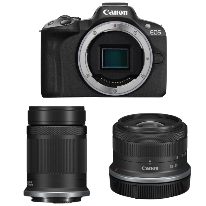 Canon EOS R50 Mirrorless Camera (Black) with RF-S 18-45mm and 55-210mm  Lenses, Mirrorless Cameras