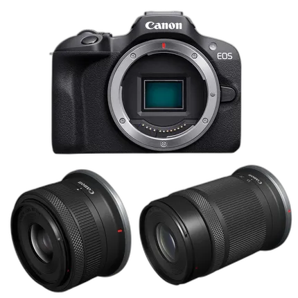 Canon EOS R100 Mirrorless Camera with RF-S 18-45mm  and  RF-S55-210mm Lenses