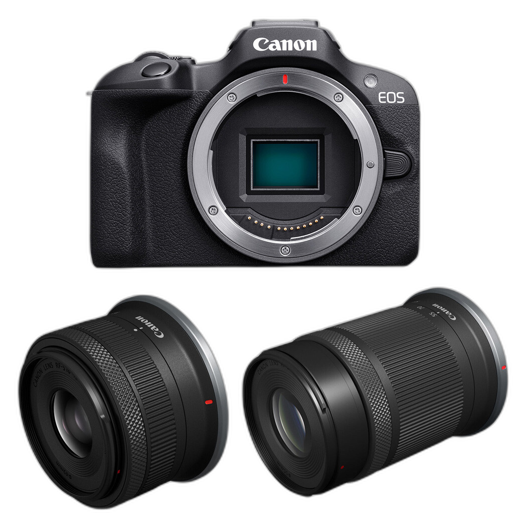 Canon EOS R100 mirrorless camera kit with zoom lenses