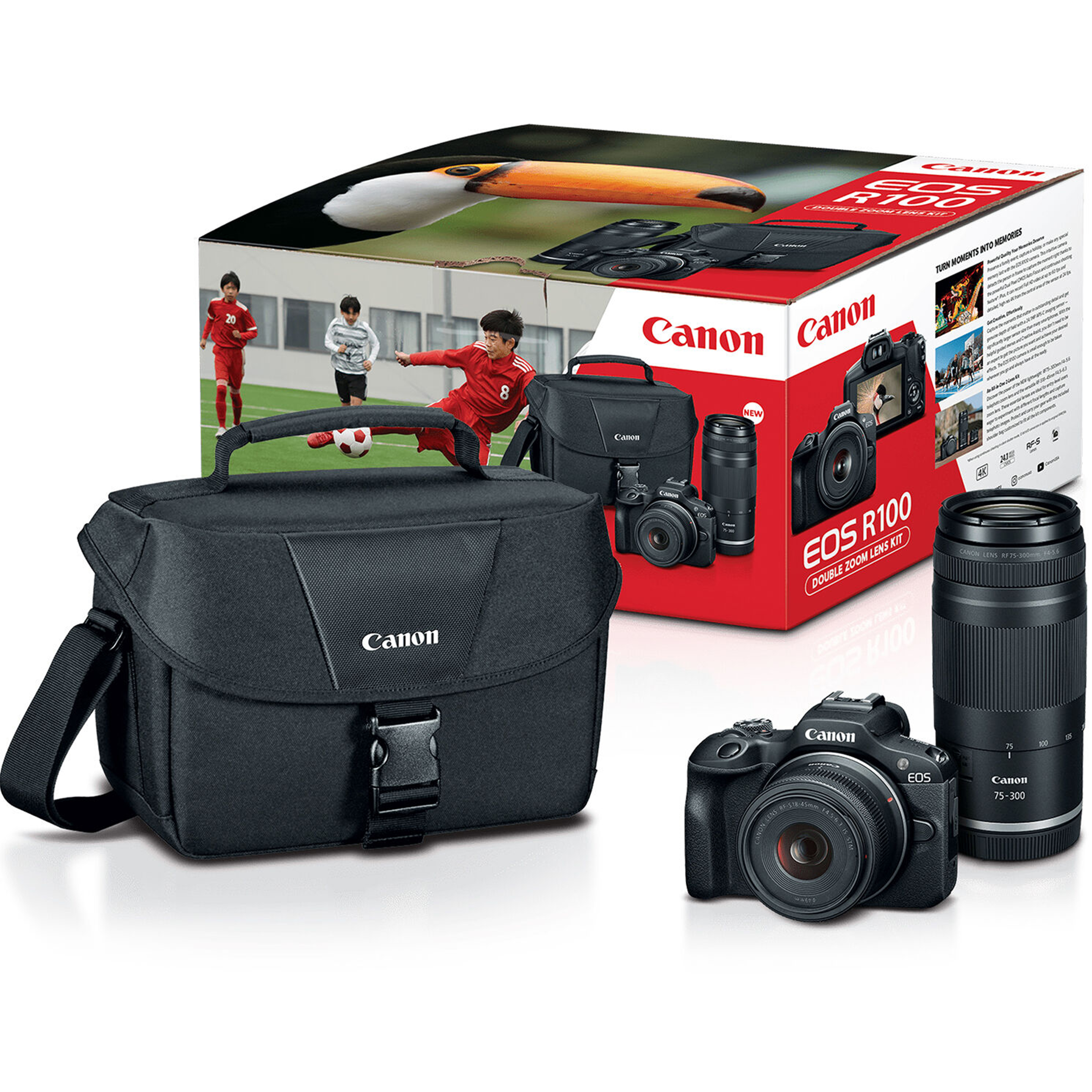 Canon EOS R100 double zoom kit at Unique Photo—starter camera that benefits from adding a fast prime for indoor portraits