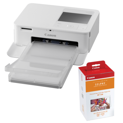 Canon SELPHY CP1500 Compact Photo Printer (White) with RP-108 Ink/Paper Set