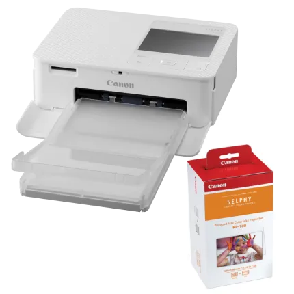 Canon SELPHY CP1500 Compact Photo Printer (White) with RP-108 Ink/Paper Set