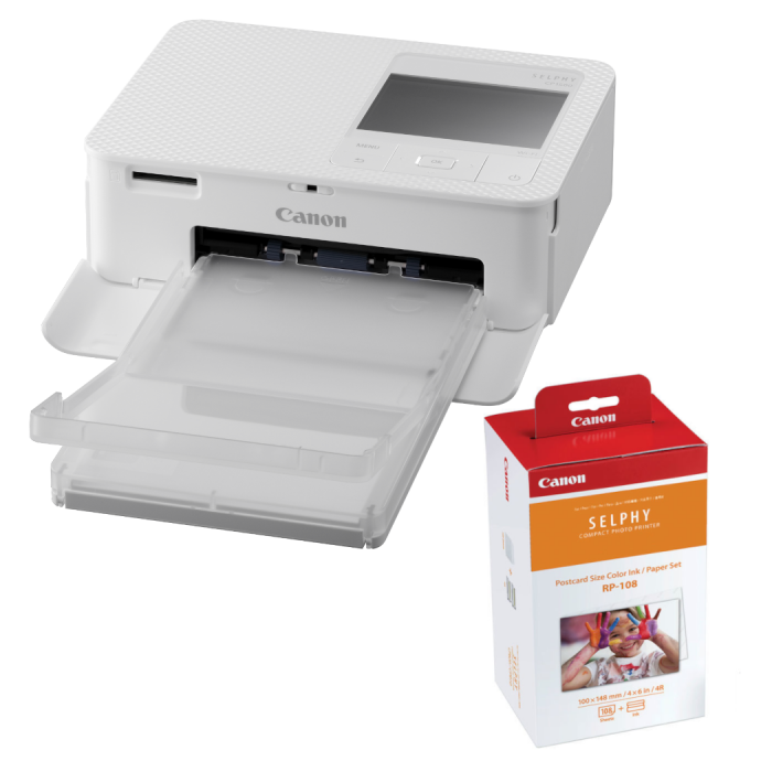 Canon SELPHY CP1500 Compact Photo Printer (White) with RP-108 Ink/Paper Set, Printers