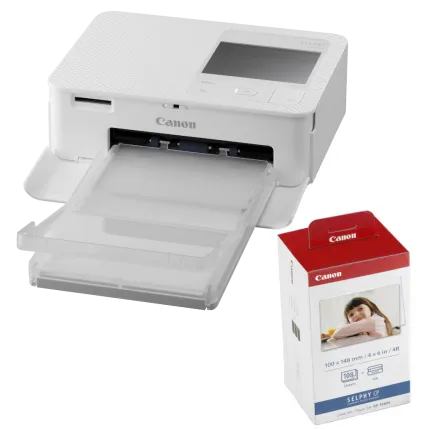 Canon SELPHY CP1500 Compact Photo Printer (White) with KP-108 Ink/Paper Set