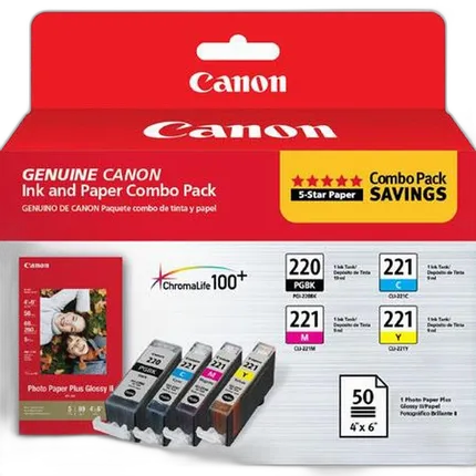 Canon PGI-220/CLI-221 Combo Pack with PP-201 for Canon Pixma MX860 and MP620