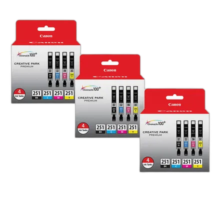 Canon CLI-251 BK/CMY 4 PK Value Pack Ink for Canon InkJet Printers-3 PK