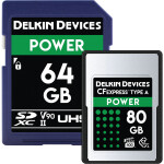 Delkin Devices 80GB POWER CFexpress Type A  and  64GB POWER UHS-II SDXC Memory C