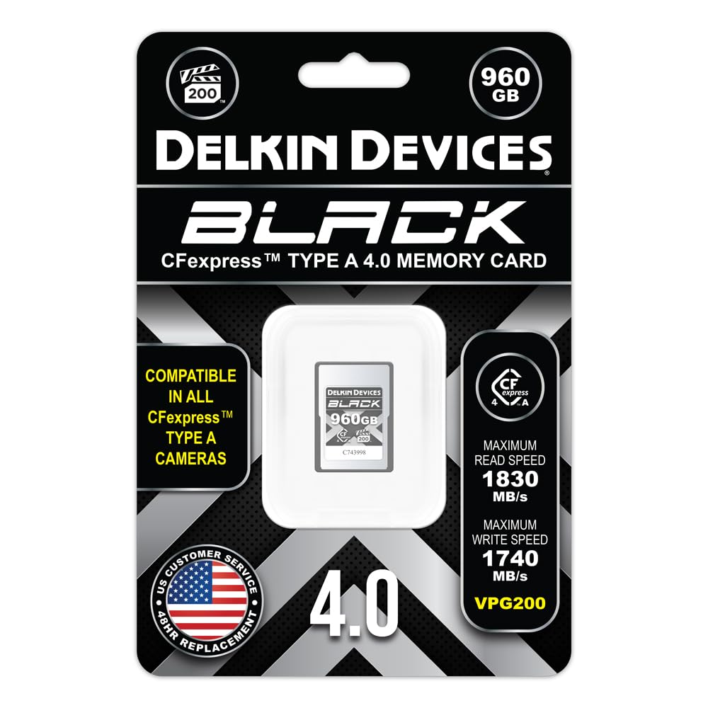 Delkin Devices 960GB BLACK CFexpress Type A 4.0 Memory Card side view