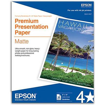 Epson 8x10 In. Borderless Heavy Weight Matte Paper - 50 Sheets