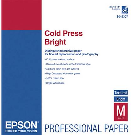 Epson 8.5x11 Cold Press Bright Paper - 25 Sheets