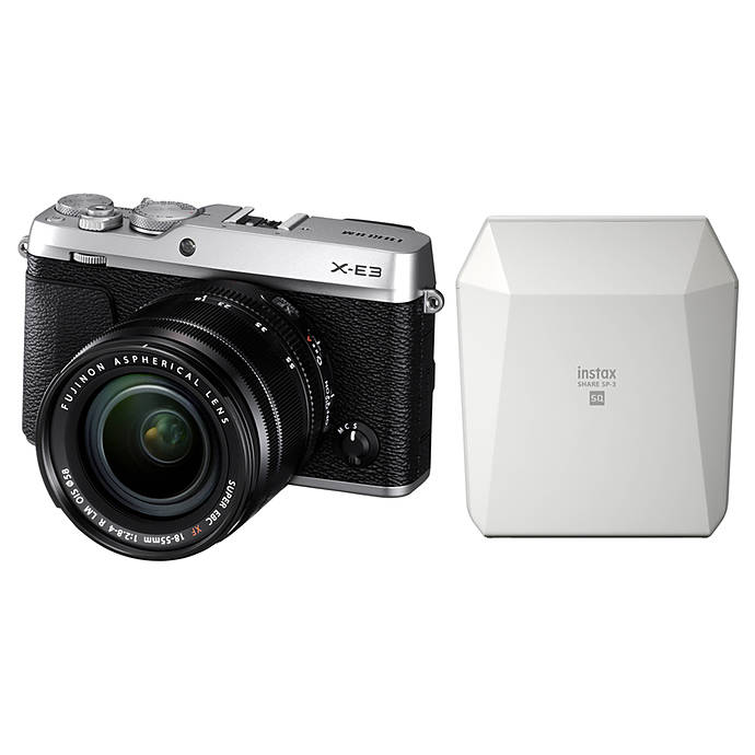 Fujifilm X-E3 Camera (Silver) with 18-55mm and White SP-3 SQ
