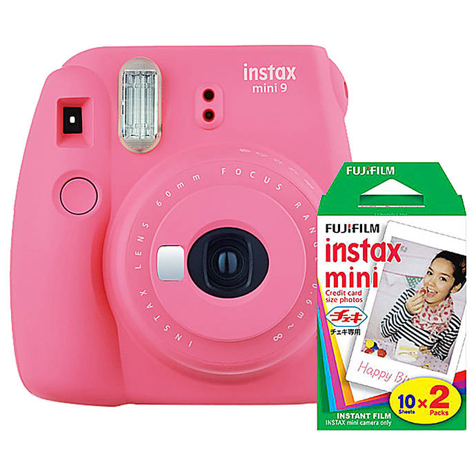 Fujifilm Instax Mini 9 Flamingo Pink Camera with Mini Film Twin