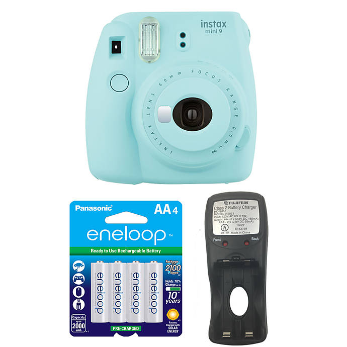 Fujifilm Instax Mini 9 Ice Blue Camera with Batteries and Battery Charger