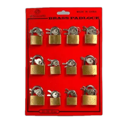 Brass Padlocks Assorted 25/30/35mm Assortment 12 Locks per Card
