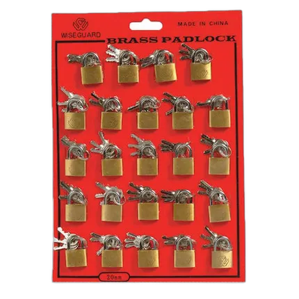 Brass Mini Padlocks 20mm 24ct on a Card