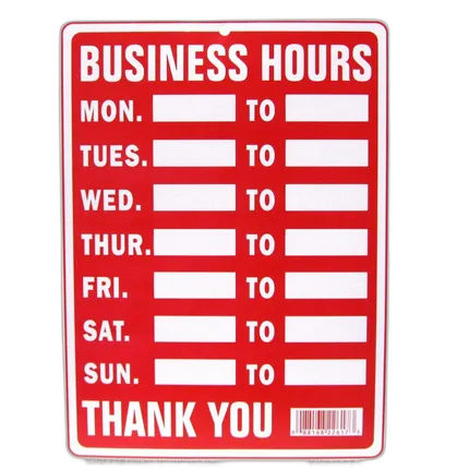 Signs 12pk Business Hours 9in x 12in Plastic