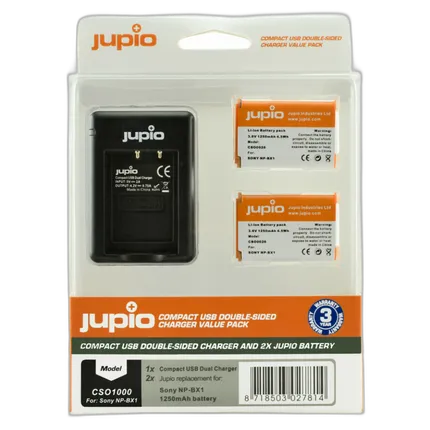 Jupio Value Pack: 2x Battery NP-BX1 + Compact USB Double-Sided Charger