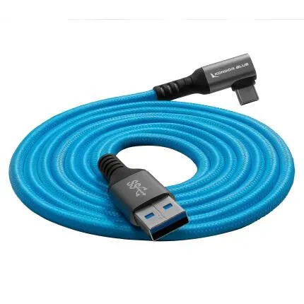 Kondor Blue USB-A to USB-C 3.0 Right Angle Cable 10 feet Blue