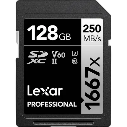 Lexar 128GB Professional 1667x UHS-II U3 V60 Class 10 SDXC Memory Card