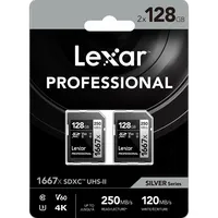 Lexar 128GB Professional 1667x UHS-II U3 V60 Class 10 SDXC Memory Card (2-Pa 0