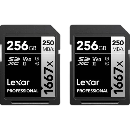 Lexar 256GB Professional 1667x UHS-II U3 V60 Class 10 SDXC Memory Card (2-Pa