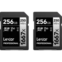 Lexar 256GB Professional 1667x UHS-II U3 V60 Class 10 SDXC Memory Card (2-Pa 0