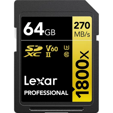 Lexar 64GB Professional 1800x UHS-II U3 Class 10 SDXC GOLD Series Memory Car