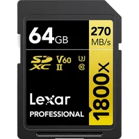 Lexar 64GB Professional 1800x UHS-II U3 Class 10 SDXC GOLD Series Memory Car 0