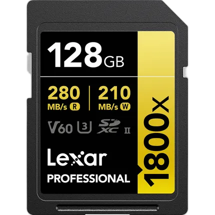 Lexar 128GB Professional 1800x UHS-II U3 Class 10 SDXC GOLD Series Memory Ca