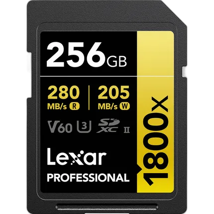 Lexar 256GB Professional 1800x UHS-II U3 Class 10 SDXC GOLD Series Memory Ca