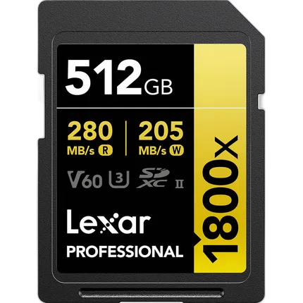 Lexar 512GB Professional 1800x UHS-II U3 Class 10 SDXC GOLD Series Memory Ca