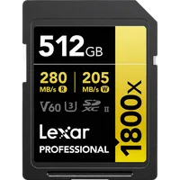 Lexar 512GB Professional 1800x UHS-II U3 Class 10 SDXC GOLD Series Memory Ca 0