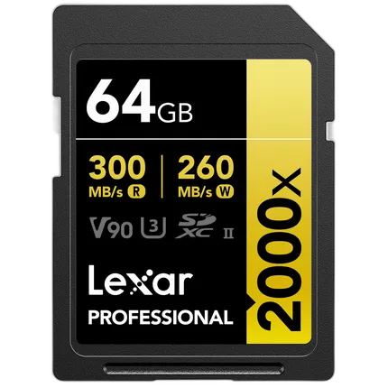 Lexar 64GB Professional 2000x UHS-II U3 V90 Class 10 SDXC Memory Card