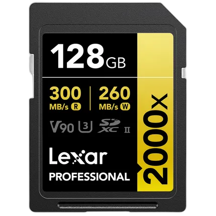 Lexar 128GB Professional 2000x UHS-II U3 V90 Class 10 SDXC Memory Card
