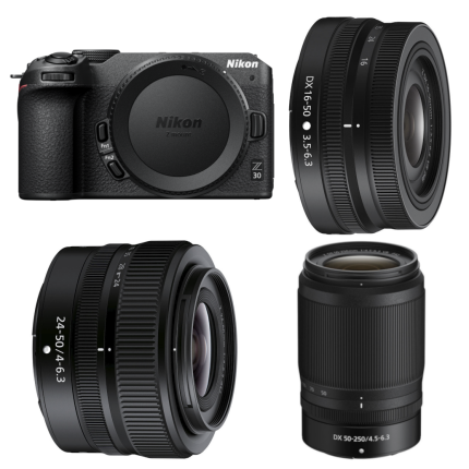Nikon Z30 Mirrorless Camera with 16-50mm, 50-250mm,  and  24-50mm Lenses