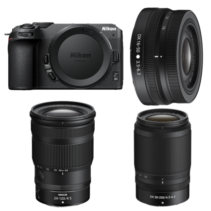 Nikon Z30 Mirrorless Camera with 16-50mm, 50-250mm,  and  24-120mm Lenses
