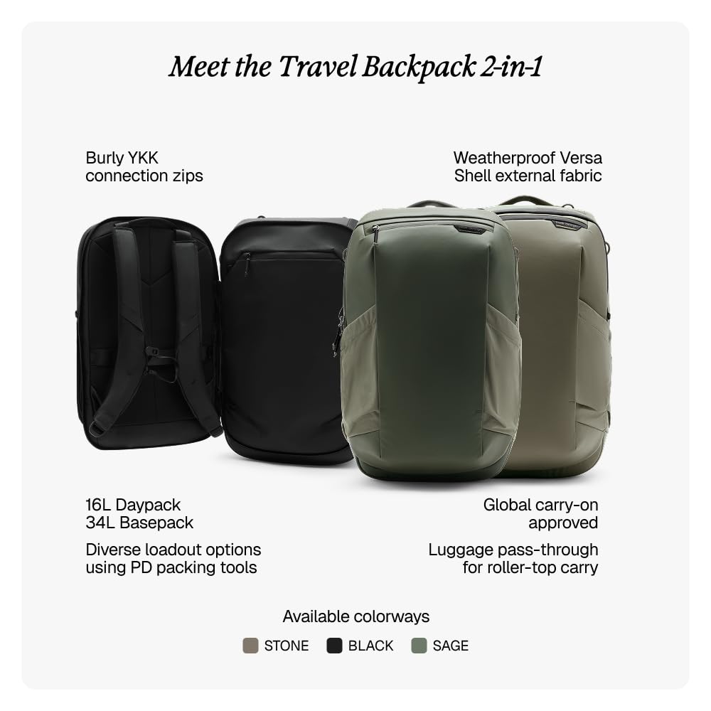 Peak Design Travel Backpack 2-in-1 40L Black open view