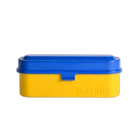 Kodak steel 135 film case w/ blue lid and yellow body 0
