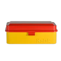 Kodak steel 120/135 film case w/ red lid and yellow body 0