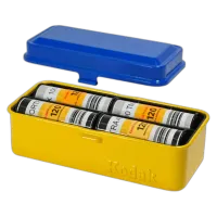 Kodak steel 120/135 film case w/ blue lid and yellow body 5