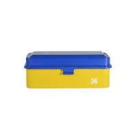 Kodak steel 120/135 film case w/ blue lid and yellow body 7
