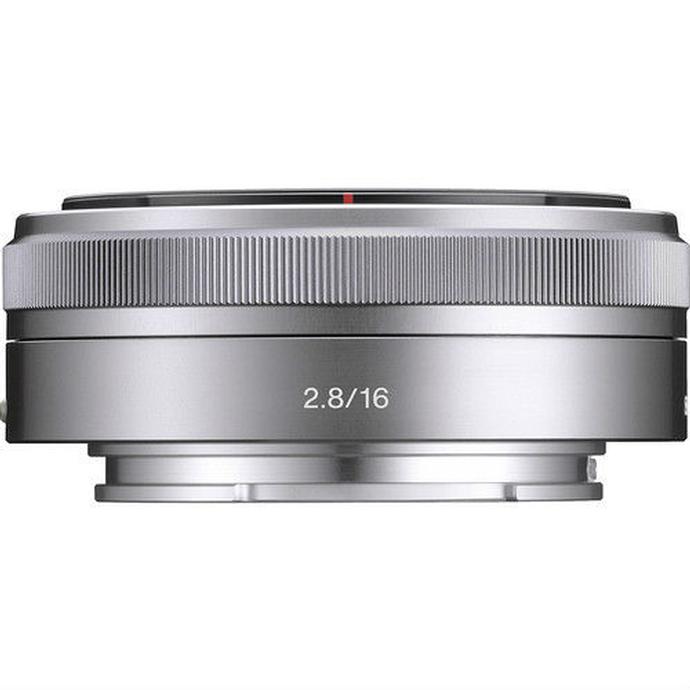 Sony E-Mount 16mm f/2.8 Wide-Angle Alpha E-Mount Lens - Silver Angle