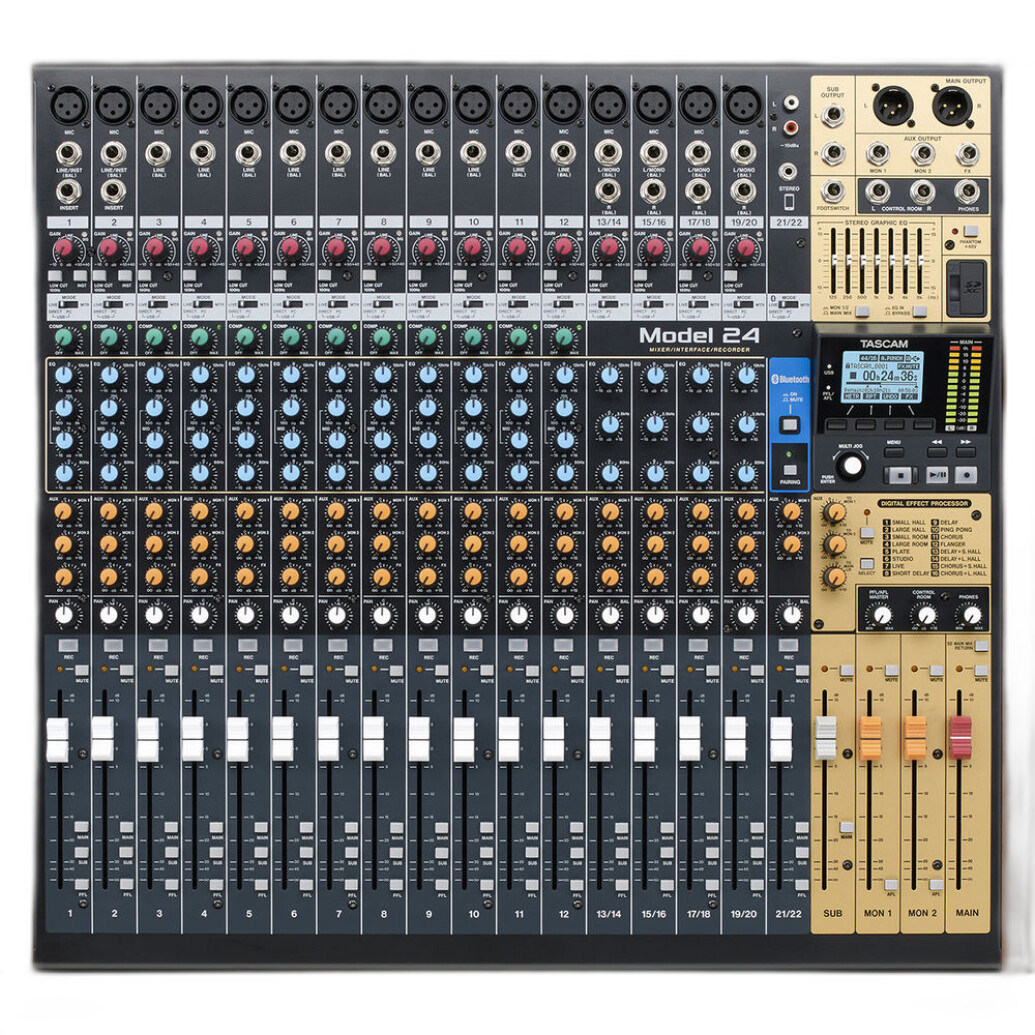Tascam Model 24 mixer interface closeup