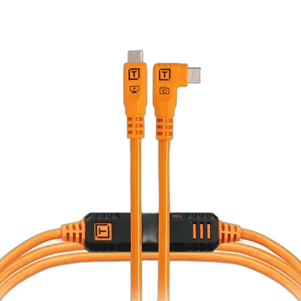 TetherPro Optima 10G USB-C Straight to Right High-Visibility Orange - 10ft