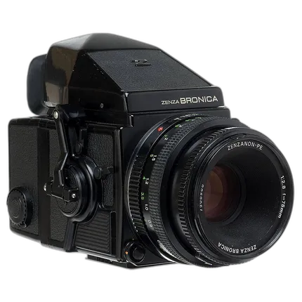 Used Bronica ETRSI W/ Metered Finder, 120 Back, and 75MM F/2.8 - Good