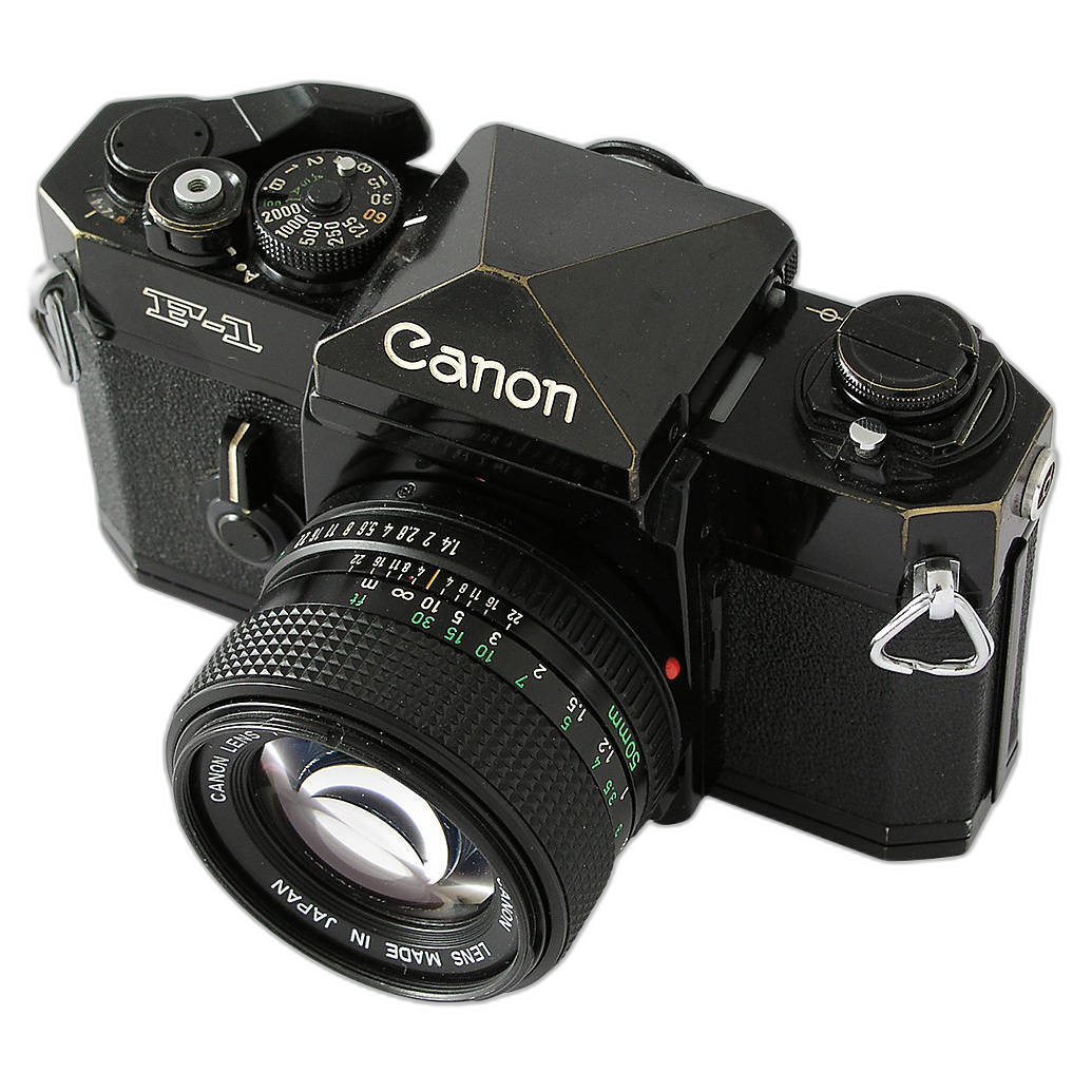 Used Canon F-1 with 50mm f/1.4 front view