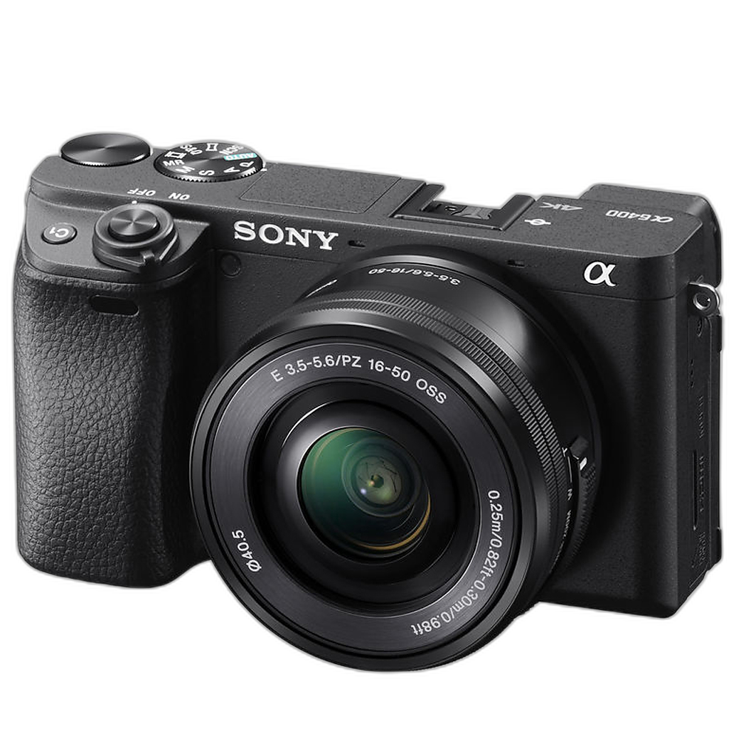 Top angle of used Sony Alpha a6400 with lens